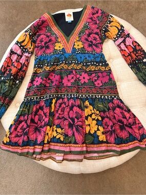 FARM Rio | Dresses | Farm Rio Blue Flowing Beauty Embroidered Long Sleeve  Midi Dress | Poshmark